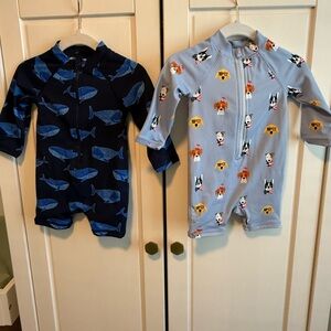 Janie and Jack Swimsuit Bundle - Navy Whales and Light Blue Patriotic Dogs